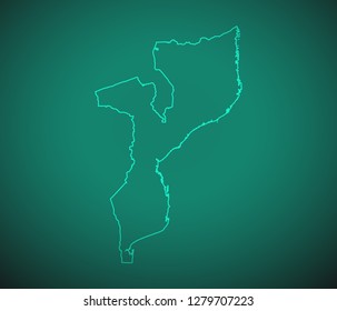 Map of Mozambique,Green map on dark background. Vector illustration eps 10.