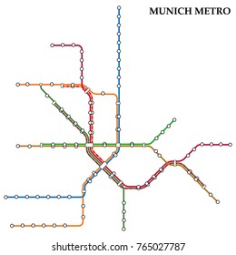 Map of the Munich metro, Subway, Template of city transportation scheme for underground road. Vector illustration