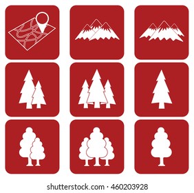 Map with muntain and forest icons set. Vector concept illustration for design