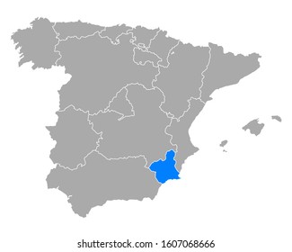 Map of Murcia in Spain on white
