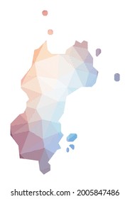 Map of Mustique. Low poly illustration of the island. Geometric design with stripes. Technology, internet, network concept. Vector illustration.