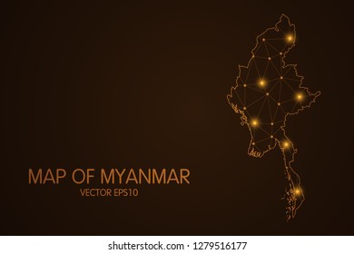Map of Myanmar - Abstract mash line and point scales on dark background. 3D mesh polygonal network connections.Vector illustration eps 10. 
