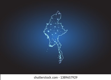 Map of Myanmar - Abstract mash line and point scales on circuit dark background. Wire frame 3D mesh polygonal network line, design sphere, dot and structure. Vector illustration eps 10.
