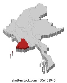 Map - Myanmar, Ayeyarwady - 3D-Illustration