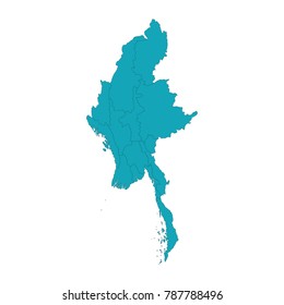 Map of Myanmar - Blue Geometric Rumpled Triangular , Polygonal Design For Your. High Detailed Blue Map of Myanmar isolated on white background. Vector illustration eps 10.