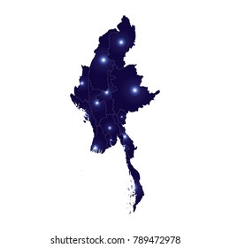 Map of Myanmar - Blue Geometric Rumpled Triangular , Polygonal Design For Your. High Detailed Blue Map of Myanmar isolated on white background. Vector illustration eps 10.