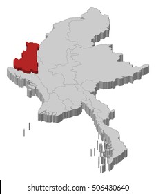 Map - Myanmar, Chin - 3D-Illustration