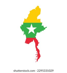 Map of Myanmar with flag on a white background. Vector illustration.