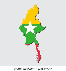 Map Of Myanmar With Flag, Vector Illustration