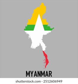 map of Myanmar with flag, vector illustration