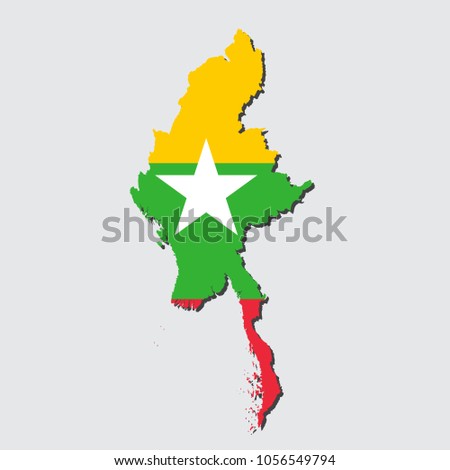 Map Of Myanmar With Flag, Vector Illustration