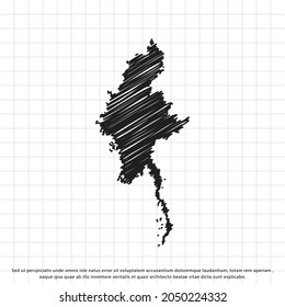 Map of Myanmar freehand drawing on a sheet of exercise book. Vector illustration.