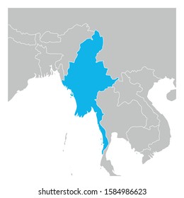 Map of Myanmar green highlighted with neighbor countries.