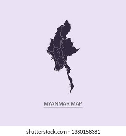 Map of Myanmar - High detailed map violet outline map with caption on violet background.Abstract design vector illustration eps 10.