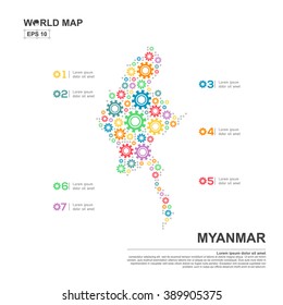 Map Of Myanmar Infographic design template with gear chain