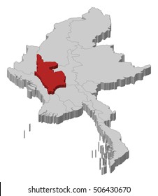 Map - Myanmar, Magway - 3D-Illustration
