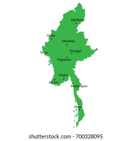 map of Myanmar with main cities