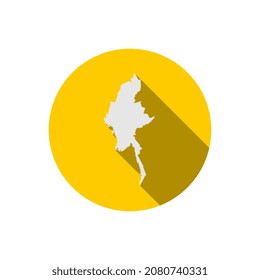 Map of Myanmar on yellow circle with long shadow