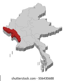 Map - Myanmar, Rakhine - 3D-Illustration