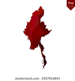 Map of Myanmar - Red Geometric Rumpled Triangular , Polygonal Design. Vector illustration eps 10.