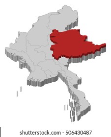 Map - Myanmar, Shan - 3D-Illustration