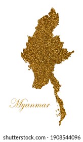 Map of Myanmar . Silhouette with golden glitter texture. Vector Illustration