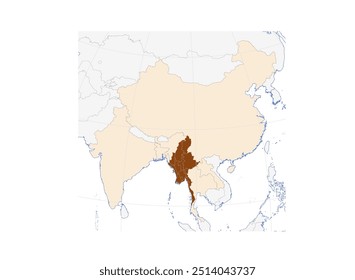 Mapa de Mianmar no Sudeste Asiático: Ilustração do País Asiático com as Nações Vizinhas, Ideal para Fins Educacionais e de Referência