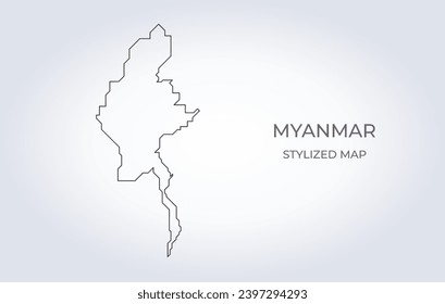 Mapa de Myanmar con un estilo minimalista estilizado. Simple ilustración del mapa del país.
