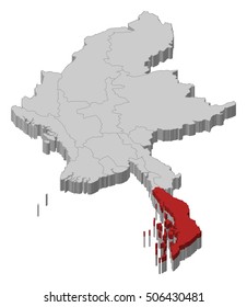 Map - Myanmar, Tanintharyi - 3D-Illustration