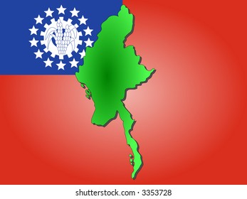 Karte von Myanmar und ihre Flaggengrafik