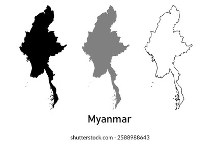 Map of myanmar. map in various style outline, black, and gray