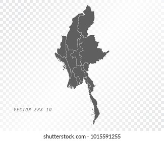 Map of Myanmar , vector illustration on transparent background. Items are placed on separate layers and editable.