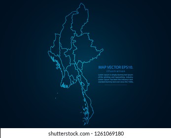 Map of myanmar,Abstract mash line and point scales on dark background for your web site design map logo, app, ui,Travel. Vector illustration eps 10.