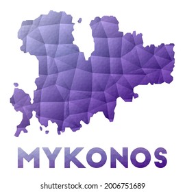 Map of Mykonos. Low poly illustration of the island. Purple geometric design. Polygonal vector illustration.