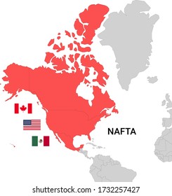 Map Of NAFTA Countries And Flags