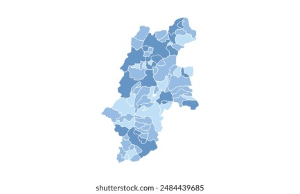 Map of Nagano isolated blue tone color style.Map of Japan.for website layouts, background, education, precise, customizable, Travel worldwide, map silhouette backdrop, earth geography, political.