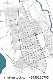 Map of Najaf, Iraq. Detailed city vector map, metropolitan area. Streetmap with roads.
