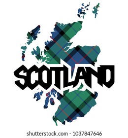 Map and name of Scotland texture of tartan plaid. Vector illustration.