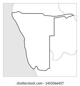 Map of Namibia black thick outline highlighted with neighbor countries.