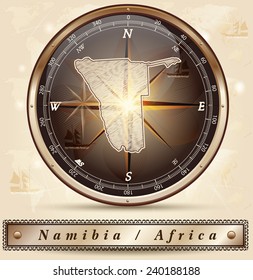 Map of Namibia with borders in bronze