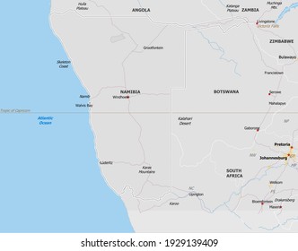 Map of Namibia. Map is drawn in high detail and for clarity shows only major cities. Country is drawn with neighboring countries.