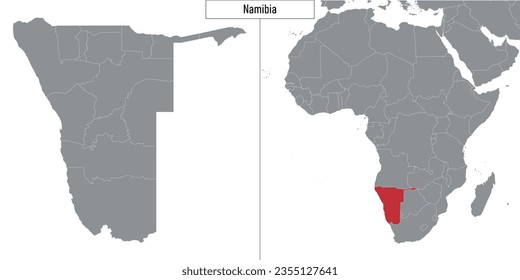 map of Namibia and location on Africa map. Vector illustration