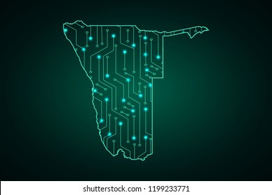 Map of Namibia, network line, design sphere, dot and structure on dark background with Map Namibia, Circuit board. Vector illustration. Eps 10