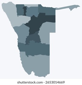 Map of Namibia with regions. Just a simple country border map with region division. Blue grey color palette. Blank Republic of Namibia shape with administrative division. Vector illustration.
