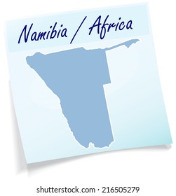 Map of Namibia as sticky note in blue