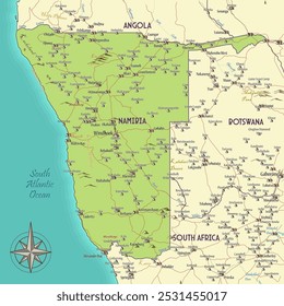 Mapa del estilo de fantasía vintage de Namibia