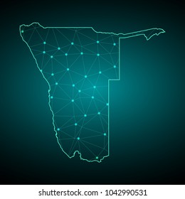 Map of Namibia. Wire frame 3D mesh polygonal network line, design sphere, dot and structure. communications map of Namibia. Vector Illustration EPS10.