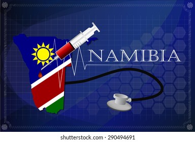 Map of Namibiawith with Stethoscope and syringe.
