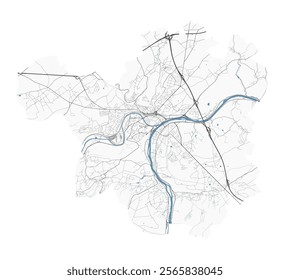 Map of Namur, Belgium. Detailed city vector map, metropolitan area. Streetmap with roads.