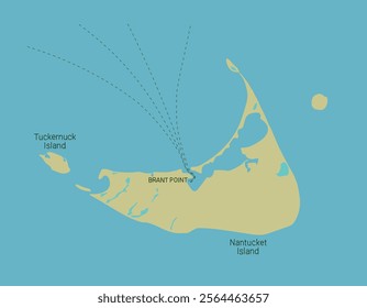 Map of Nantucket island in the Atlantic ocean.